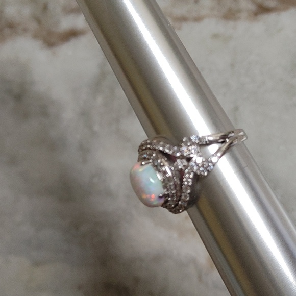 SJD 925 Opal and Diamond Pavers Ring Size 8 - Picture 5 of 11